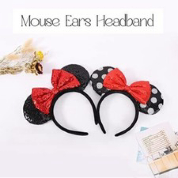 Disney World Minnie Mouse Ears Bow Headbands 2PCS Classic Sequin Disneyland - Picture 6 of 8